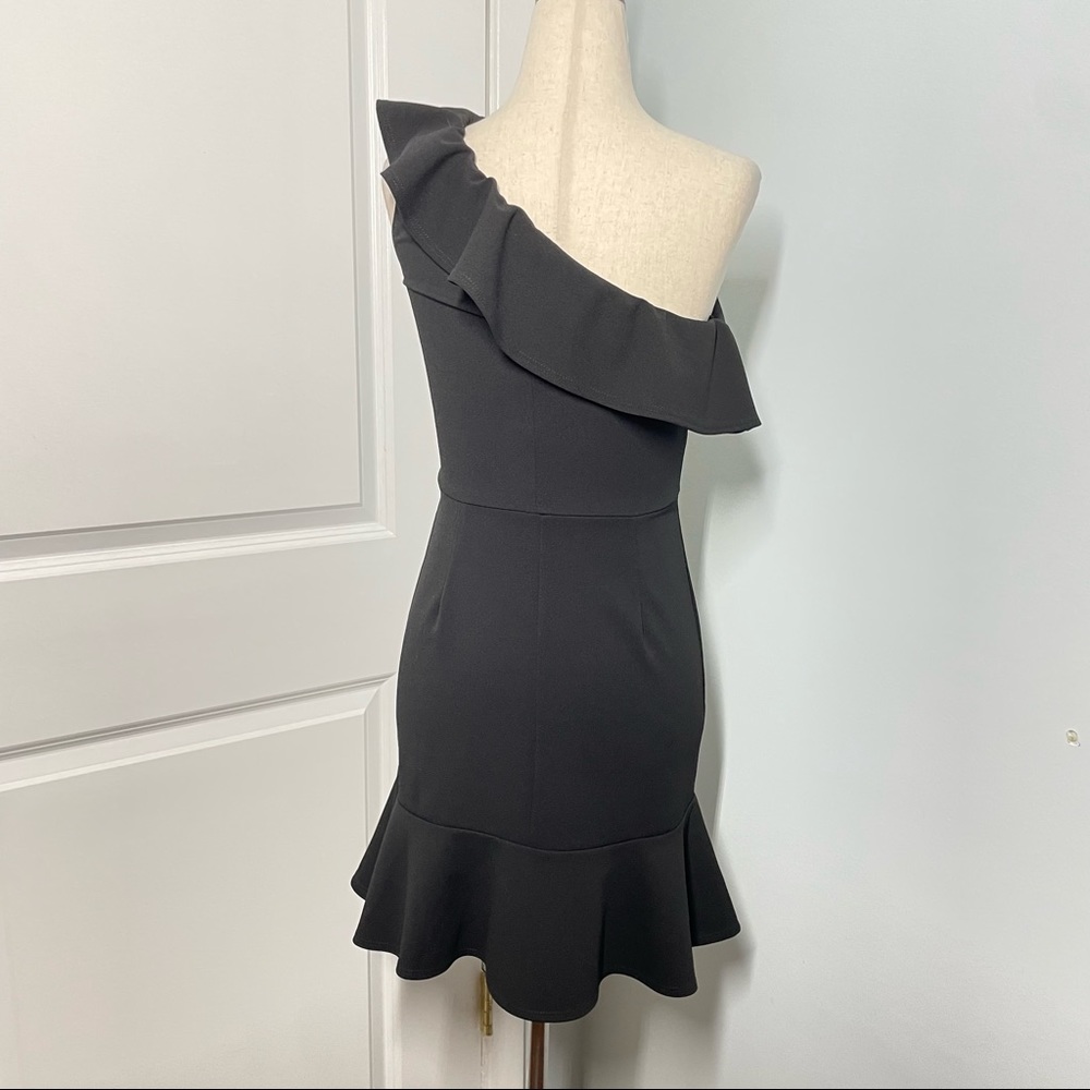AQUA Black One-Shoulder Ruffled Stretch Flounce Dress Size XS - Picture 6 of 7